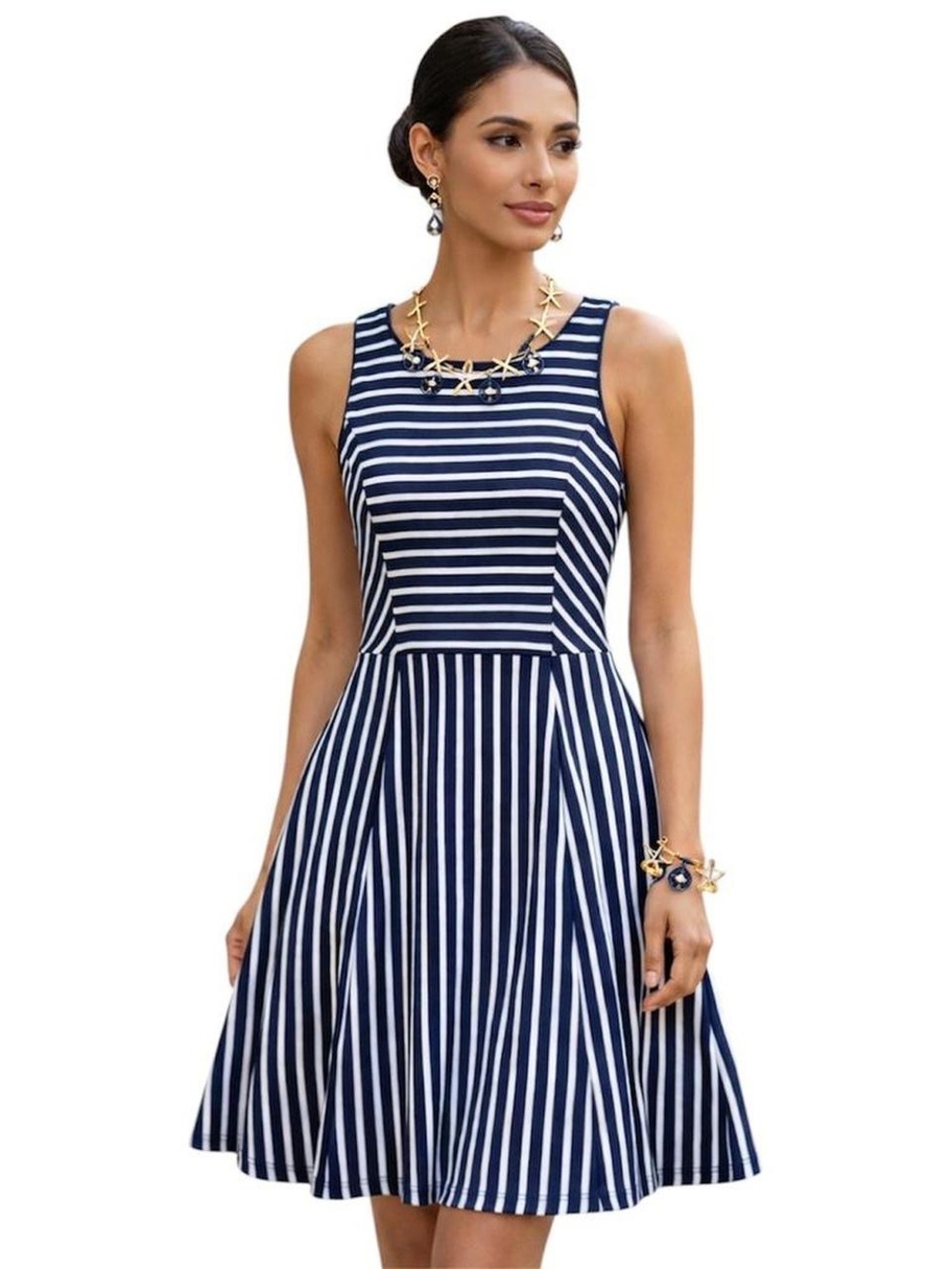 Banana Republic Navy & White Striped Sleeveless Fit-and-Flare Dress